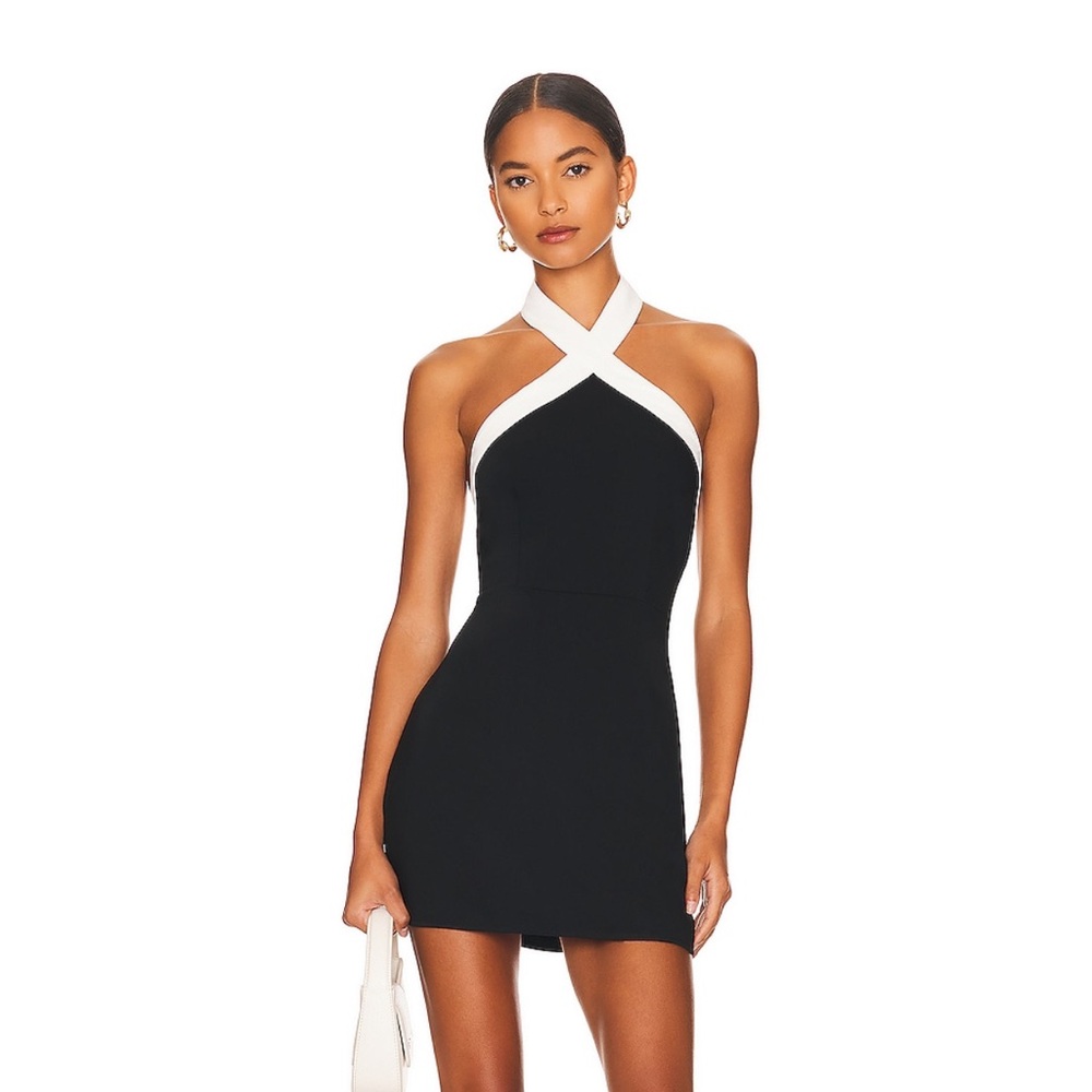 superdown Revolve Laurien Cross Front Mini Dress Black White Medium